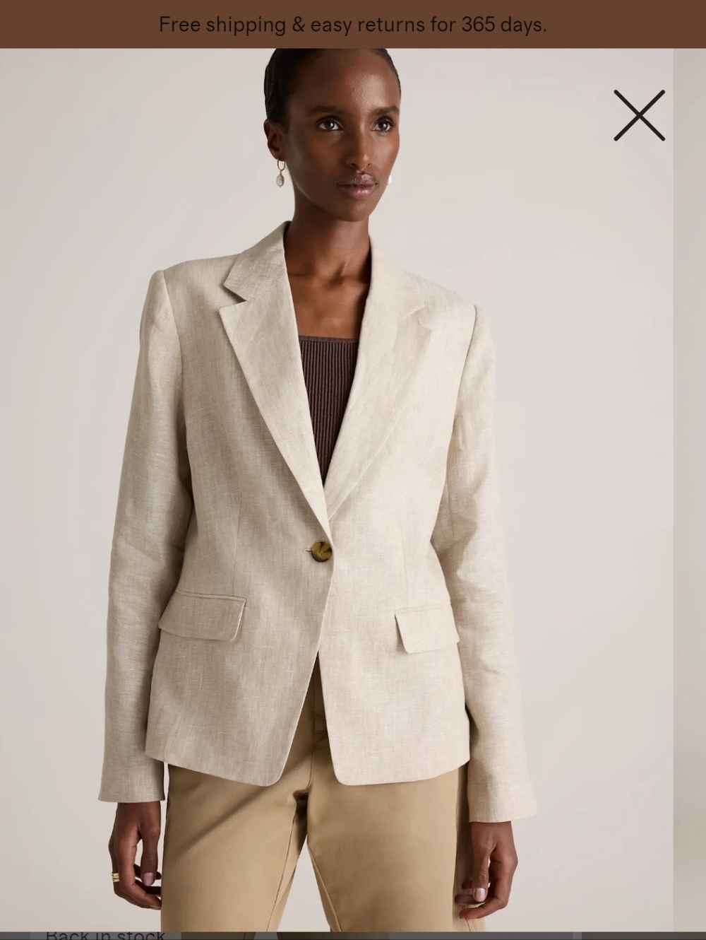 NWT Quince Natural Beige “flax” 100% European Linen Structured Blazer Size Large